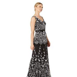 Adrianna Papell Beaded Mesh V-Neck Gown